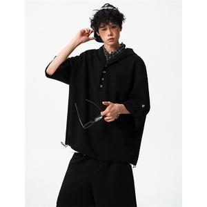 8XL-M 高品质莫代尔空气层套装连帽短袖男上衣五分裤两件套TZ110图片
