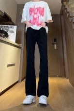 现货主推渐变复古蓝微喇直筒松紧腰休闲牛仔裤男女K5809-P50控69，男装牛仔裤，星座205