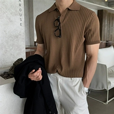 M923短袖针织POLO杉男韩版修身翻领纯色休闲冰丝薄款潮流半袖上衣，男装T恤，星座308A-1（原309B-1）
