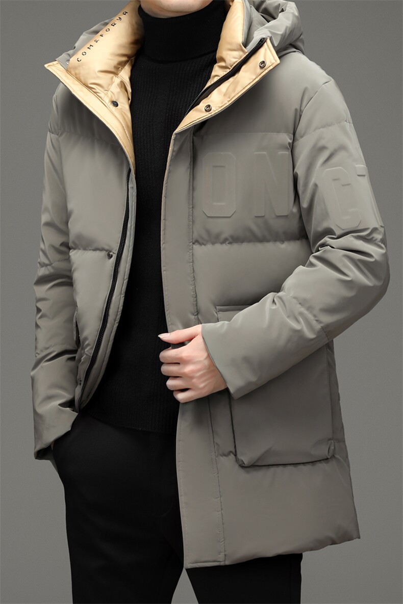 中长款连帽羽绒服男士中年纯色百搭外套冬季保暖面包HBZ016-P285，男装羽绒服，电商B212（原钱塘6029）