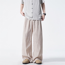 8XL-M冰丝棉麻阔腿裤男扎染天丝亚麻垂感拖地山本西装裤K9151，男装休闲裤，电商D206-1