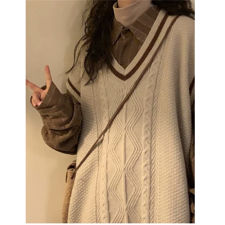 无袖套头单件新款胖MM大码秋冬美式v领针织衫中长款甜美MY0146,男装针织衫/毛衣,星座516A