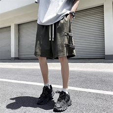 鹿皮绒美式复古机能工装短裤男夏季潮流青少年休闲百搭阔腿五分裤，男装牛仔裤，星座506