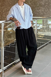 秋季新款高级感假两件长袖v领条纹衬衫男休闲百搭衬衣 CS898-P68图片
