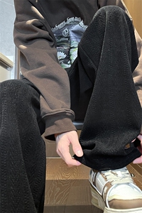 8XL-M麦穗纹雪尼尔阔腿裤男垂感休闲直通裤特大码卫裤K992P50控68图片