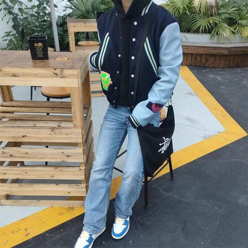 高品质美式拼接徽章美式棒球服夹克男女Cleanfit外套LA7577-p80,男装夹克,星座1008
