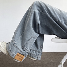 拖地长裤港风新潮风格浅蓝个性牛仔裤简约风亲肤牛仔K800-特批45，男装牛仔裤，星座718-1