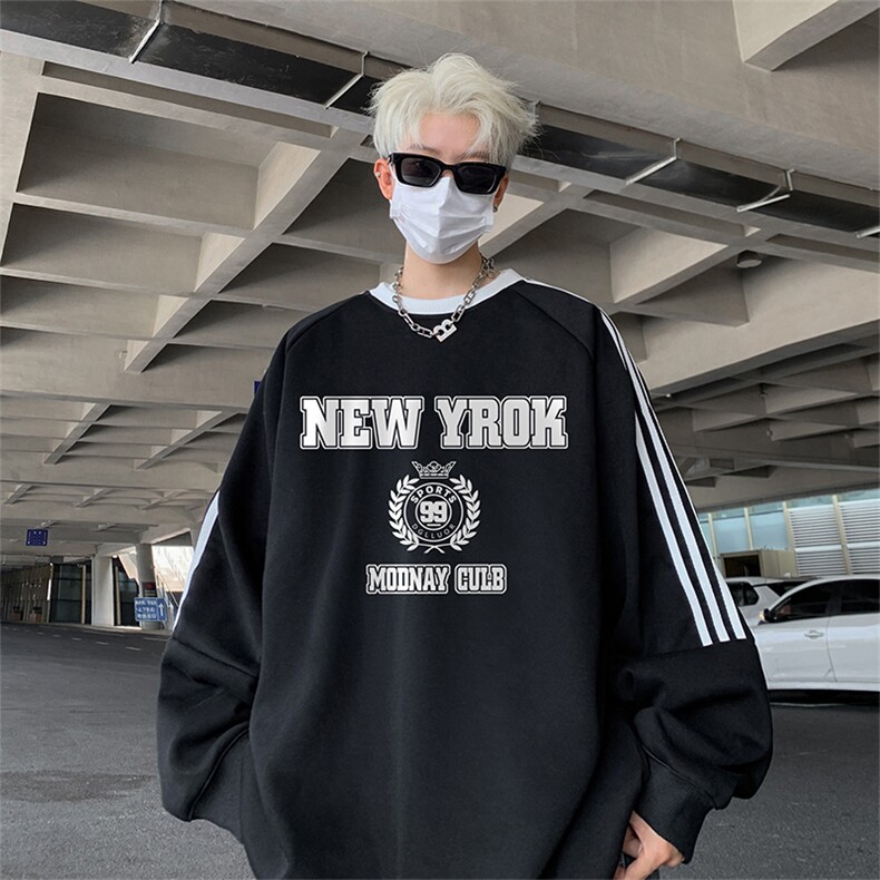 抖音得物供货提供视频秋冬重磅美式宽松织带圆领卫衣0319,男装卫衣,电商A486
