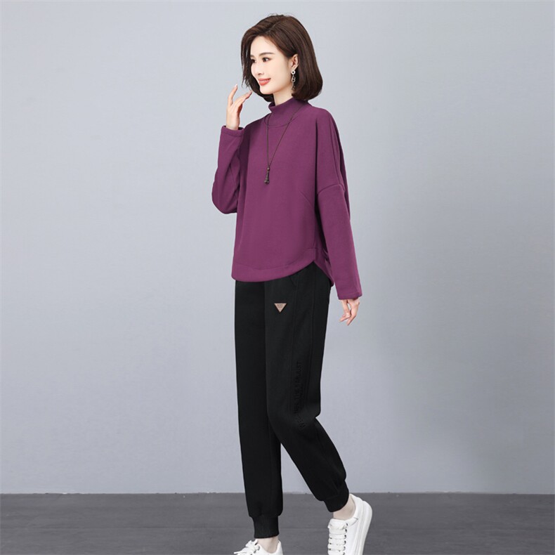 长期大货2024年新款冬季时尚加绒加厚卫衣两件套女中老年妈妈装,女装套装/套裙,璐依舞