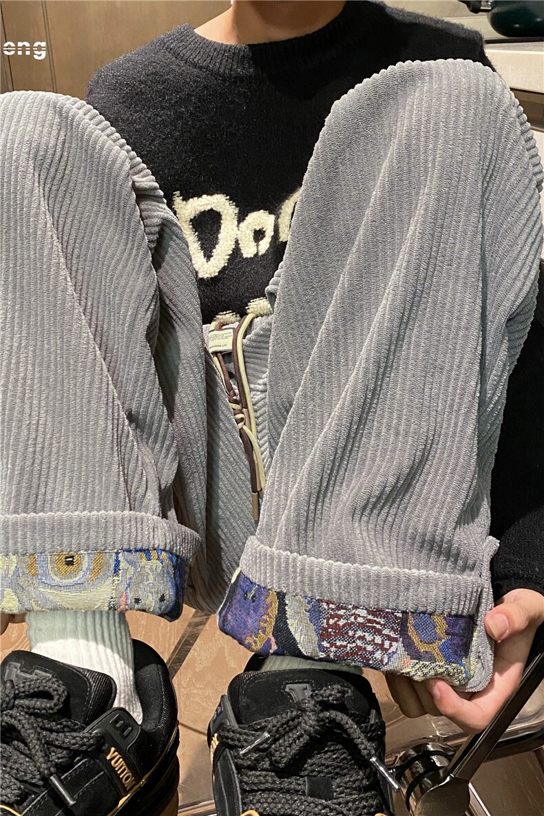 港风秋季新款小熊印花潮百搭宽松直筒休闲裤B315-K23481-P50控68,男装休闲裤,电商B315