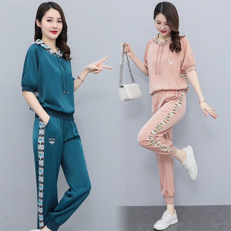现货！！！2022年夏装新款绣花印花拼接时尚气质两件套套装,女装套装/套裙,奕薇雅