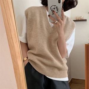 V领针织马甲女宽松秋冬新款灰色羊毛马夹背心毛衣小坎肩外搭图片