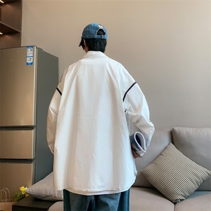 港风男女休闲衬衫长袖设计感小众针织领拼接织带衬衫LC19P33图片