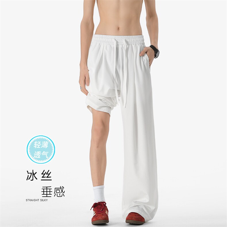 特批P25无差价夏季凉感冰丝顺滑大码休闲裤男直筒阔腿裤K5747B,男装休闲裤,电商A001