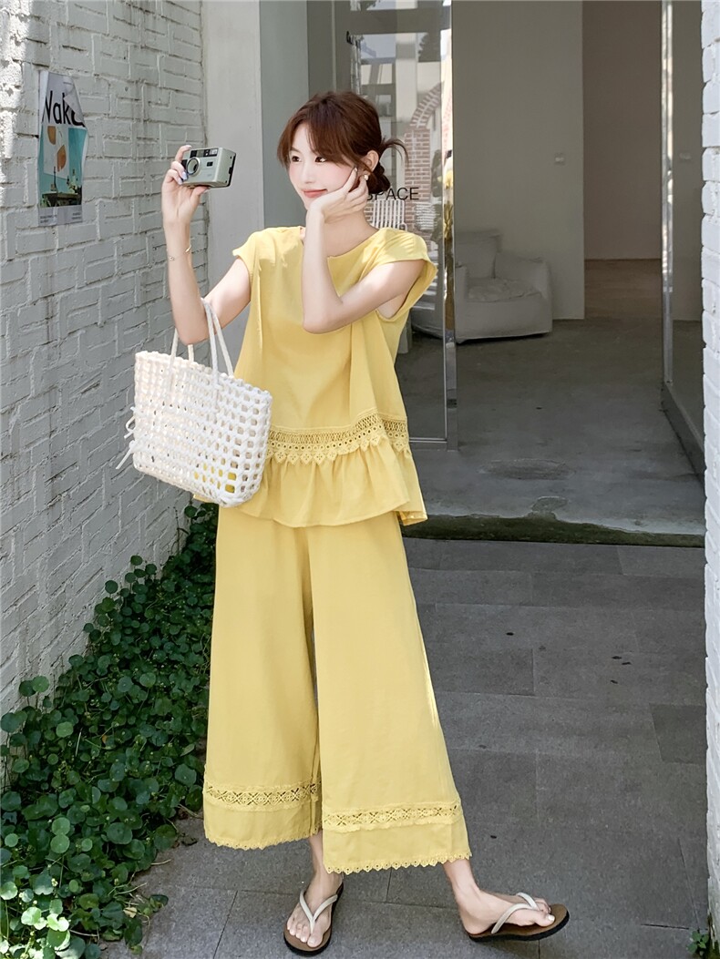 主推重工艺拼接蕾丝女夏新款休闲减龄穿搭两件套A2608-139-K218,女装套装/套裙,美静678