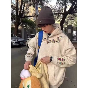 趣味蜡笔小新连帽卫衣男女在2025新款加绒韩系慵懒风外套YT16图片