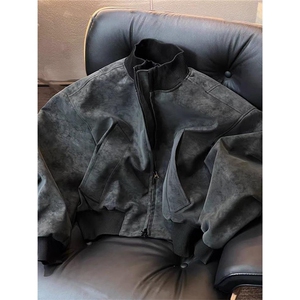 潮牌春季扎染美式PU皮夹克男百搭宽松痞帅上衣外套L960433-P70图片