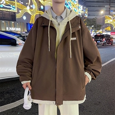 A965-P62日系复古潮牌宽松oversize连帽夹克秋季假两件上衣外套，男装夹克，星座512-6