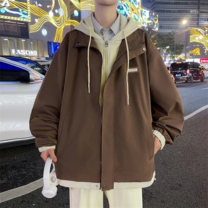 A965-P62 日系复古潮牌宽松oversize连帽夹克秋季假两件上衣外套图片