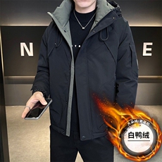 25008冲风衣连帽标50羽绒服现货，男装风衣，星座414（原B263）