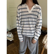 夏季薄款撞色条纹针织长袖T恤男女宽松休闲慵懒防晒上衣T5607，男装防晒衣，星座1116A（原606A-3）