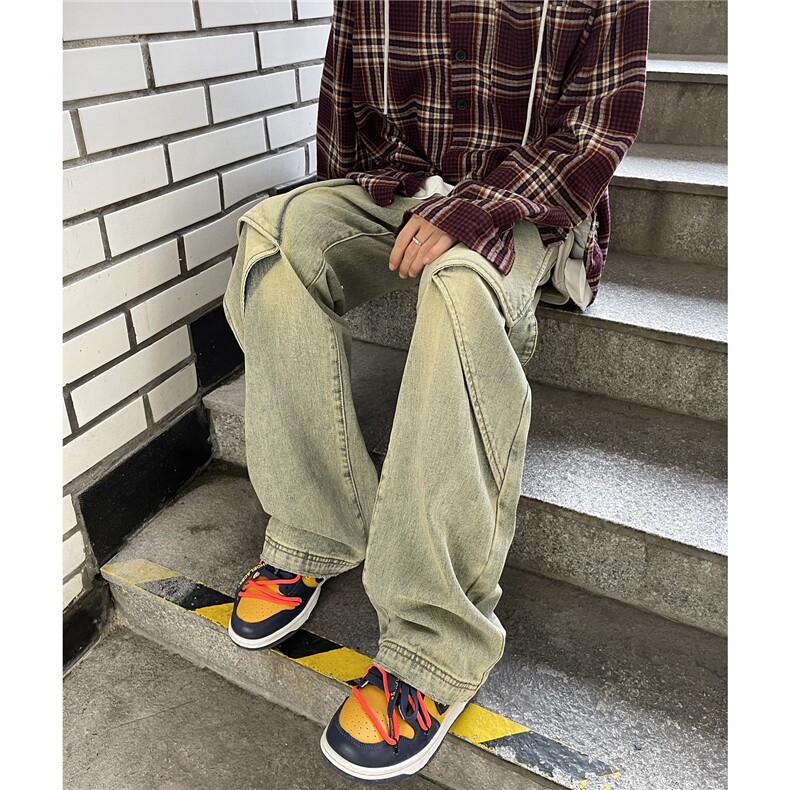 XZ612-K685-P65控88立体裁剪解构美式高街黄泥蓝牛仔裤男女1,男装牛仔裤,星座612