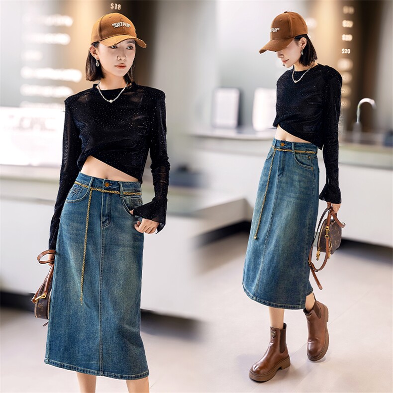 今年流行复古牛仔半身裙女2024新款春秋季韩版高腰设计感a字半裙，女装半身裙，江南女神
