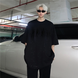 美式重工反光满天星短袖男女情侣款宽松百搭圆领T恤特p28图片