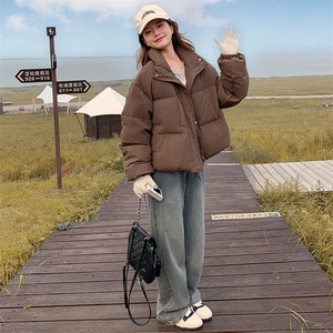 韩版咖色格纹短款羽绒服女2025年冬季新款显瘦保暖立领白鸭绒外套图片