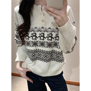 圣诞企鹅费尔岛毛衫美式亨利领毛衣男女秋冬高级感慵懒针织套头衫图片