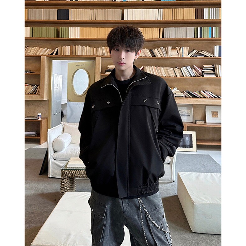 春夏星星夹克外套飞行员上衣星星夹克外套立领隐藏口袋外套P70,男装夹克,电商B319