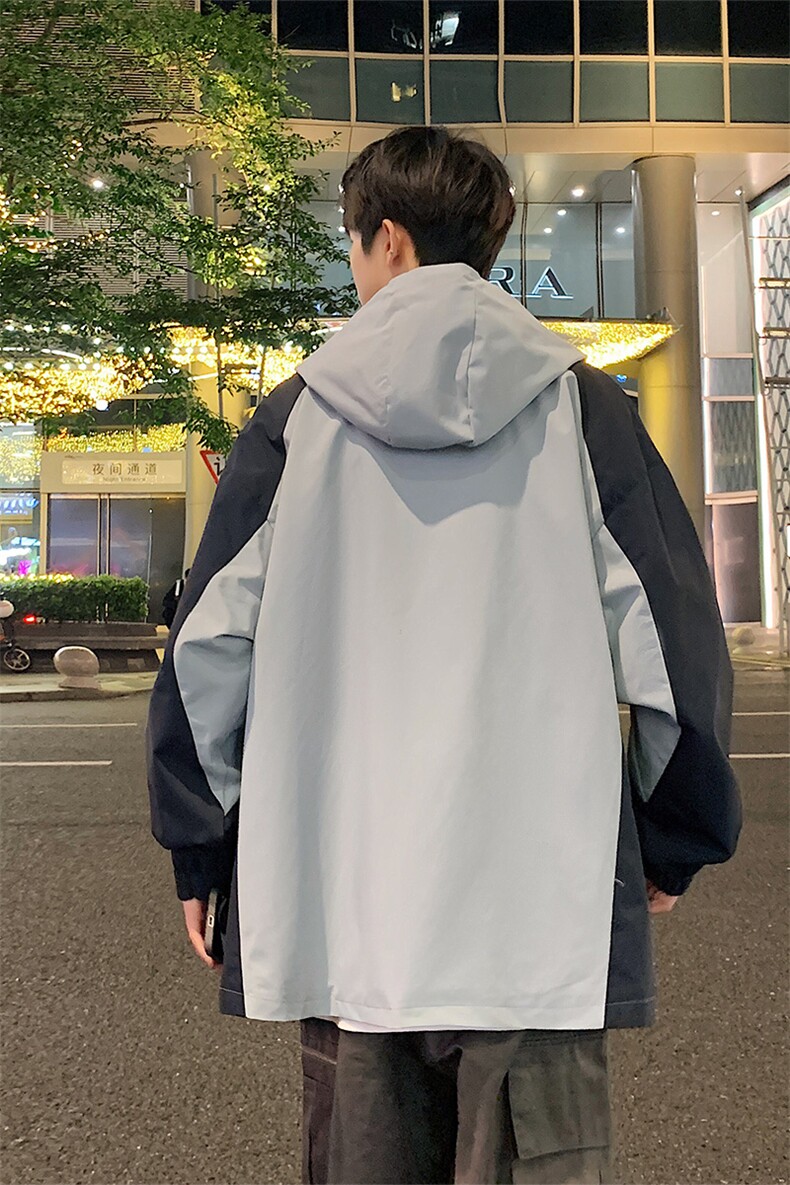 港风拼接上衣夹克宽松落肩拼色冲锋衣外套JK839P75,男装夹克,星座1204-3
