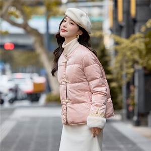 2025年冬季新款新中式羽绒服水貂皮草盘扣提花白鸭绒羽绒服外套