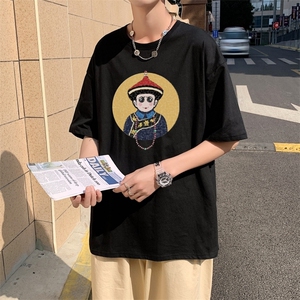 T3675P25已爆 圆领卡通印花T恤男港风T恤落肩款宽松T恤克莱因蓝T图片