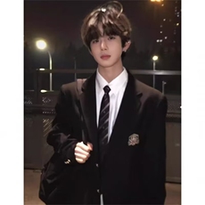 日系复古dk制服男徽章黑色西装外套男高级感学院风休闲西服潮，男装西服套装，星座506A