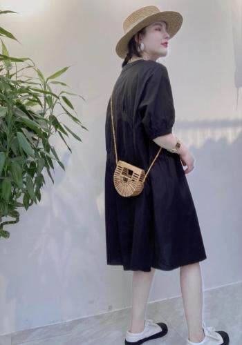 现货，新款纯色圆领不规则连衣裙，女装连衣裙，瑟拉·女人缘