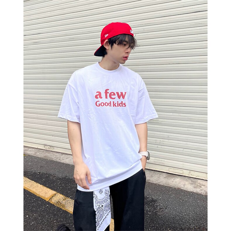 抖音得物供货210克现货宽松纯棉美式潮牌印花落肩袖纯棉T恤AT2183,男装T恤,电商A443