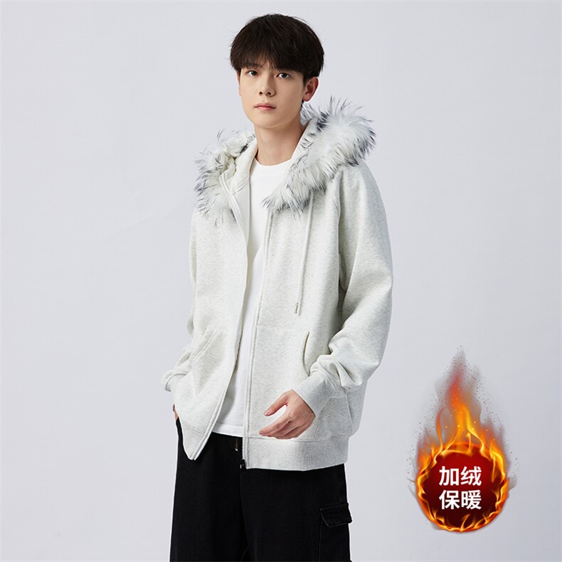 美式复古毛领拉链开衫连帽卫衣秋冬季情侣外套A436-B069-P98,男装卫衣,电商A436