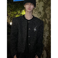 现货JY154-P88气质轻奢亮丝小香风外套男垫肩金属饰品设计感夹克，男装夹克，星座1501-3
