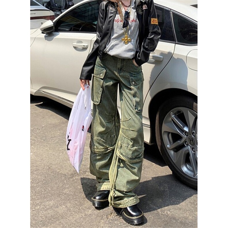 设计感工装牛仔裤女宽松显瘦铆钉高腰辣妹直筒阔腿裤NA97,男装牛仔裤,星座1116A（原606A-3）