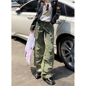 设计感工装牛仔裤女宽松显瘦铆钉高腰辣妹直筒阔腿裤 NA97图片