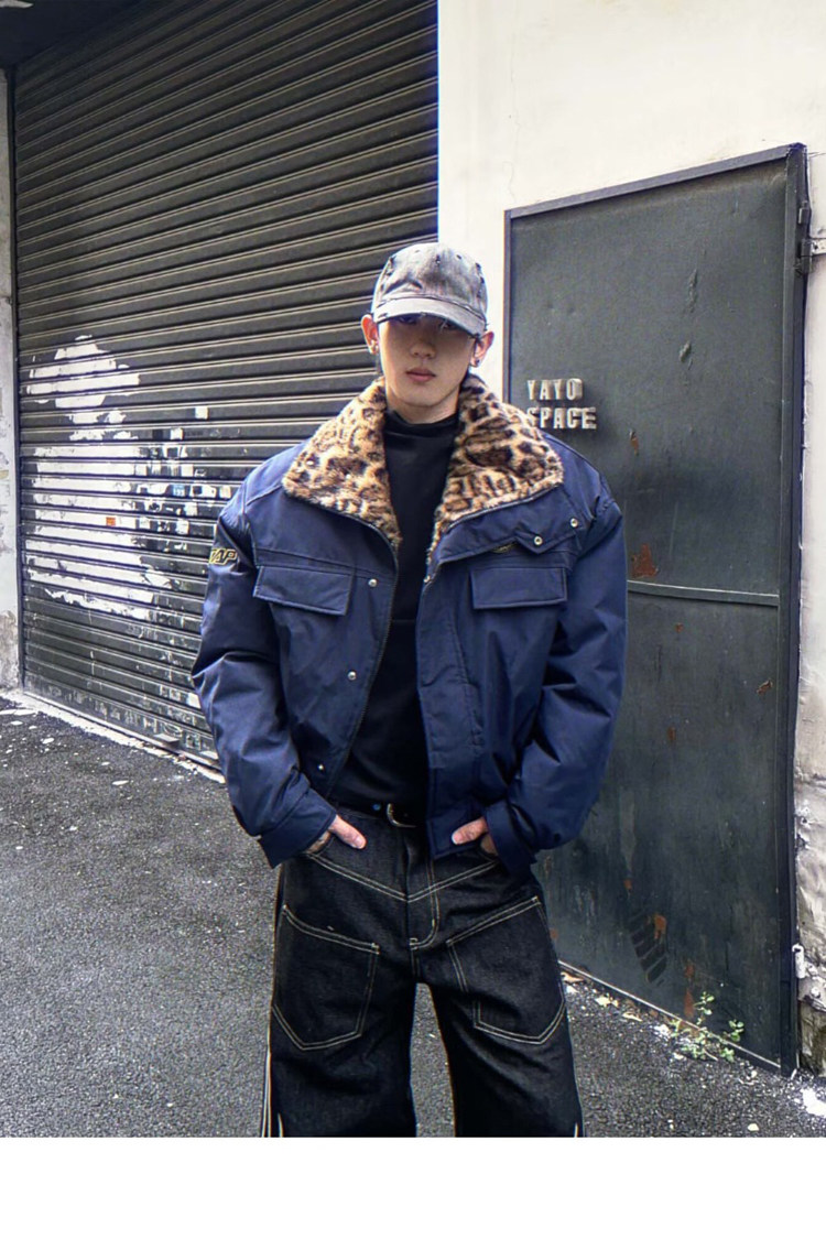 网图座山雕棉衣豹纹夹克重工装巴恩风棉服藏青外套FY1530-P98,男装夹克,电商A025