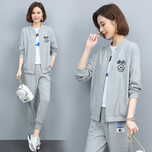 时尚休闲刺绣两件套裤女宽松显瘦百搭运动套装,女装套装/套裙,依恋蒂丝
