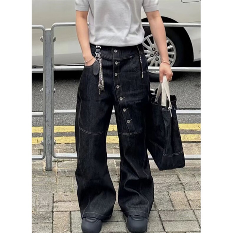 WE1613-P50复古水洗牛仔裤男款直筒宽松弯刀阔腿痞帅高级感裤,男装牛仔裤,电商B323A