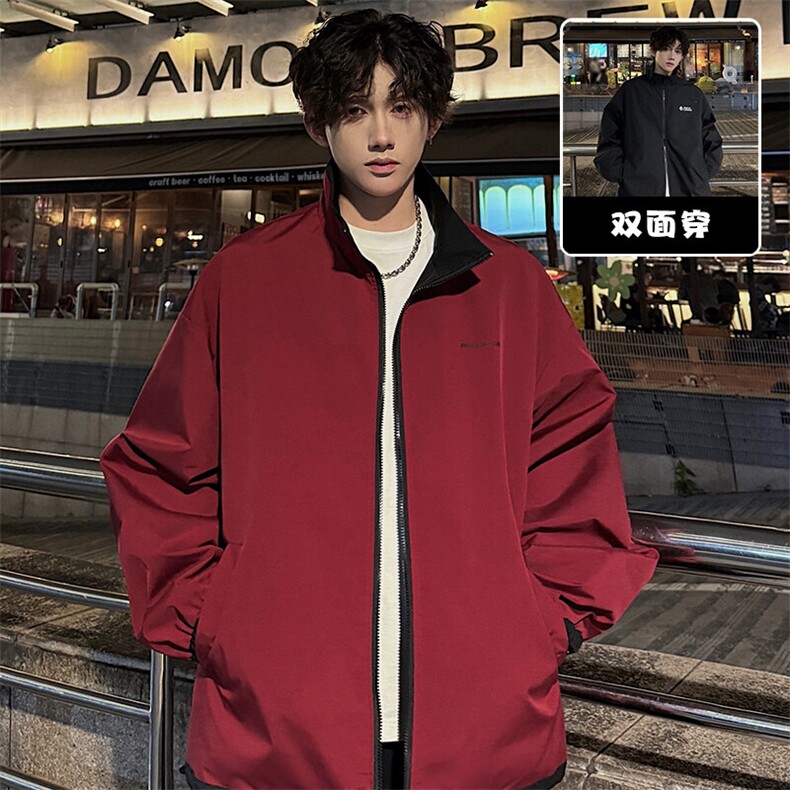 特批P55无差价春新款高级感两面穿夹克外套男安哥拉红冲锋衣J2663，男装夹克，电商A001-1