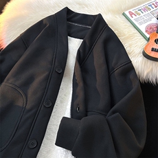 8XL-M羊羔绒开衫卫衣外套男秋冬季V领加绒加厚长袖上衣服KS001P58，男装卫衣，电商B312