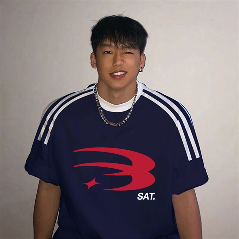 夏季美式高街重磅纯棉三条杠织带撞色男女短袖T恤ZD322-特P30,男装T恤,电商A486