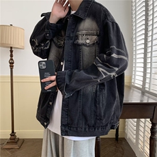 美式渐变牛仔外套男春秋高街潮牌复古宽松水洗工装夹克J8897-p70，男装夹克，星座1008