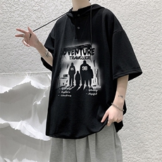 LD54374-P45NASA连帽短袖t恤男大码胖子带帽五分袖中袖，男装T恤，电商A040
