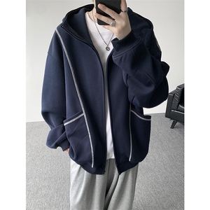 美式重磅立体硬挺卫衣男春秋潮牌设计感连帽开衫廓形外套KS004P68图片